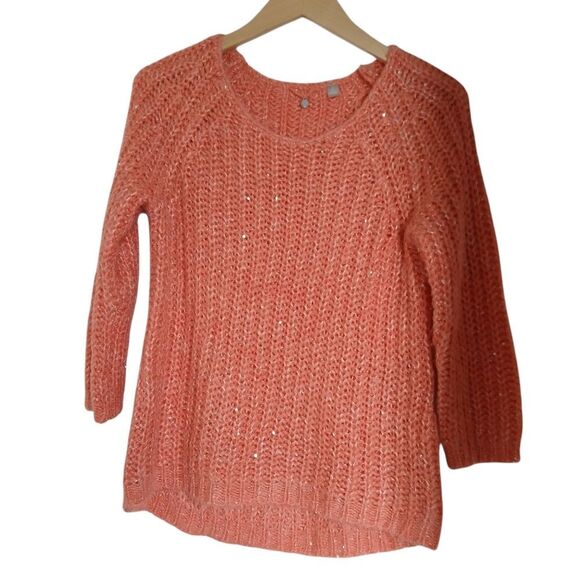 Anthropologie Knited & Knoted Orange & Gold Knit Boat Neck Sweater Textured - Picture 2 of 11